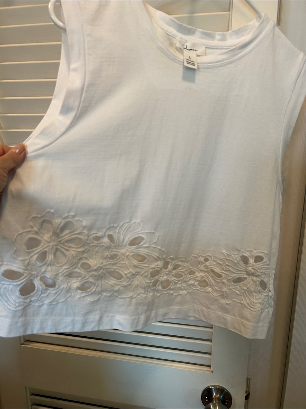 Sleeveless White Eyelet Hem Top